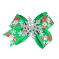 Green ribbon Christmas bow hair clip with snowman pattern and silver glitter snowflake - Green Snowman Pattern + Silver Snowflake / Green (3#)