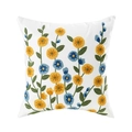 White cotton linen cushion cover with floral embroidery in yellow and blue colors - 45*45cm (No Core) / Pastoral Style 6 (Yellow Blue)