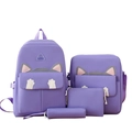 Purple 4-piece cute cat backpack set including shoulder bag, pouch and pencil case - One Size (Backpack/Tote Bag/Crossbody Bag/Pencil Case) / Purple