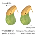 Detailed dimensions of green teardrop earrings in waterproof gold stainless steel - Green Style (YYE025233-GN)
