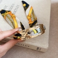 Detail of vintage gold bangle with hammered texture and silk scarf wrap ornament - 3# Gold Yellow Chain Belt Pattern