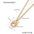 Gold titanium steel necklace with rectangular textured pendant and inlaid glass stone - Gold Necklace
