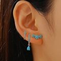 Three-piece gold-plated earring set featuring turquoise stones and water-drop pendants - Set of 3 (3783) / KC Gold