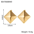 Golden pyramid stud earrings in polished stainless steel, size 3.9cm, weight 10.4g - Pyramid Rhombus Stud Earrings (BE47868BW0)