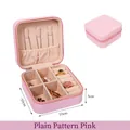 Pink faux leather jewelry travel box with 4 compartments and mirror, 10x10x5cm size - Plain Pink