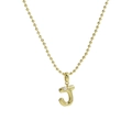 18k gold plated bubble letter J necklace with white pearl on round bead chain - Letter J