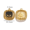 Golden oil-dripping pendant with leaf pattern in black enamel, 20.5mm size for DIY jewelry - Hollow Flower Pendant / Black