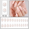 Almond-shaped French press-on nails in nude and white finish, 24-piece full set FS-25 - FS-25 Nude Base White Tip Almond Shape