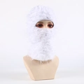 White faux fur balaclava hat with fluffy plush texture for winter warmth - White