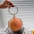 Fashionable orange marble spherical evening bag with diamond metal handle and gold chain - Orange