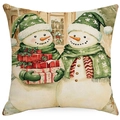 Christmas cushion cover featuring two snowmen in green scarves and winter gifts - YMD15-6 (Snowman with Scarf)