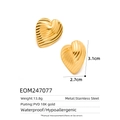 Macro view of 18K gold PVD coated stainless steel heart earrings with ripple texture - Ripple Heart Earrings (EOM247077)