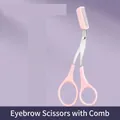 Pink eyebrow trimming scissors with comb attachment and stainless steel blades for shaping - Eyebrow Scissors with Comb