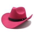Détail d'un chapeau de cowboy en feutre de laine rose avec ruban noir et clous - M(56-58cm) / Rose Rouge