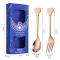 Rose gold heart stainless steel spoon and fork gift set with blue packaging dimensions - Spoon Fork Set - Blue Box / Rose Gold