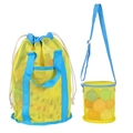 Yellow mesh beach bag set with drawstring pouch and small round cylinder bag - Yellow Mesh Bag 2-Piece Set (Bucket + Handbag)