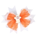 Halloween haarstrik met oranje tule gaas en detail van spook en pompoen - Pompoenlantaarn geest met witte strik