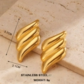 Boucles d'oreilles éventail en acier inoxydable doré à triple vague, 3,7 cm x 2,1 cm - Vague à Trois Couches Or (1621)