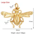 Golden bee pendant with zircon micro-pave detailing measuring 25x17mm for jewelry making - K539868-Gold Large Bee