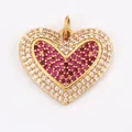 DIY gold-plated copper double heart pendant with red and white cubic zirconia - Fuchsia Zircon Heart / Champagne