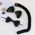 Set costume in peluche nero con orecchie da gatto, papillon di paillettes e coda lunga - Set Gatto Nero 4 Pezzi