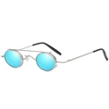 Lunettes de soleil steampunk rondes relevables avec monture argentée et verres miroirs bleus - Monture Argentée Verre Bleu C1