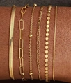 6-piece gold layered chain bracelet set featuring curb, paperclip and snake links - Gold Set - Snake/Paperclip/Disc/Box Mix