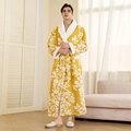 Peignoir long jaune à fleurs double couche avec doublure chaude en polaire sherpa - M / Jaune Citron (Homme)