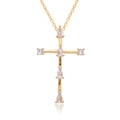 Collana minimalista a croce in oro con zirconi e perle su sfondo bianco puro - c274-Croce con Strass