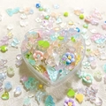 Detailed view of assorted resin nail art charms in a heart-shaped clear storage box - Heart-shaped Boxed