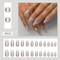 Close-up detail of pearlescent chrome almond press-on nails with shiny iridescent finish. - Pearly Mercury (W332)