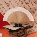 Chinese retro bamboo folding fan with plain silk surface on a black wooden stand - 42 Square White