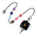 Chakra Cho Ku Rei pendulum with silver chain, multicolor beads and black stone pendant - Obsidian