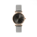 Orologio al quarzo da donna con cassa oro rosa, quadrante grigio e cinturino elastico - Argento