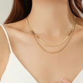 Collana a doppio strato placcata in oro con catena a spina di pesce e maglie quadrate - Catena a Spina di Pesce Quadrata (OYSN892GL) / Oro