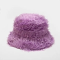Close-up of thick plush faux fur bucket hat in soft lilac purple for winter warmth - M (56-58cm) / Purple