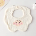 Off-white pure cotton baby bib with cartoon dog print and scalloped petal edges - Gauze Flower Scarf - Cute Dog