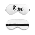 White satin bride eye mask with black adjustable strap and crown graphic print - Black Font Crown Bride / White