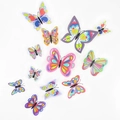 Set of 12 colorful 3D PVC butterfly wall stickers with vibrant artistic patterns on white - Butterfly Series (BF7003)