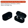 Black velvet double ring box with gold clasp, dimensions 7.5x4x3.5cm, for jewelry gifts - Double Ring Box / 7.5*4*3.5cm / Black
