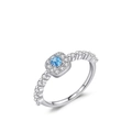 S925 sterling silver ring with square blue opal and micro-pave crystals in crown design - Square (Blue Main Stone)