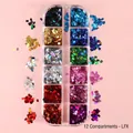 12 Grids holographic laser square nail sequins set with vibrant metallic glitter shades - 12 Compartment Laser Square Sequins (LFX)