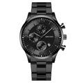 Reloj cronógrafo negro para hombre con tres esferas secundarias y correa metálica elegante - Esfera Negra Agujas Negras Caja Negra