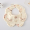 Soft light yellow cotton baby bib with rabbit pattern and scalloped edges - Gauze Flower Wrap - Sleeping Rabbit