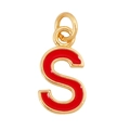 Gold letter S necklace pendant with red enamel inlay and polished metal finish - Red-Letter S
