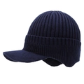 Berretto in maglia blu scuro con visiera e paraorecchie per uomo in inverno - Blu Navy Con Visiera (Foderato In Peluche)