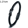 Bracciale in pelle intrecciata nera 21cm con chiusura magnetica infinito e strass neri - Nero