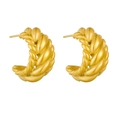 Elegant 18k gold plated stainless steel C-shaped twisted rope stud earrings on white background - Hemp Rope Style (23991)