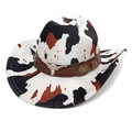 Cappello da cowboy vintage con stampa mucca fascia in pelle e ornamento a testa di toro - M(56-58cm) / Parte Superiore Dritta Stampa Mucca Bianco