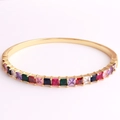 Detail of 18K gold plated bracelet with colorful square cut AAA zircon inlay stones - Colorful Zirconia